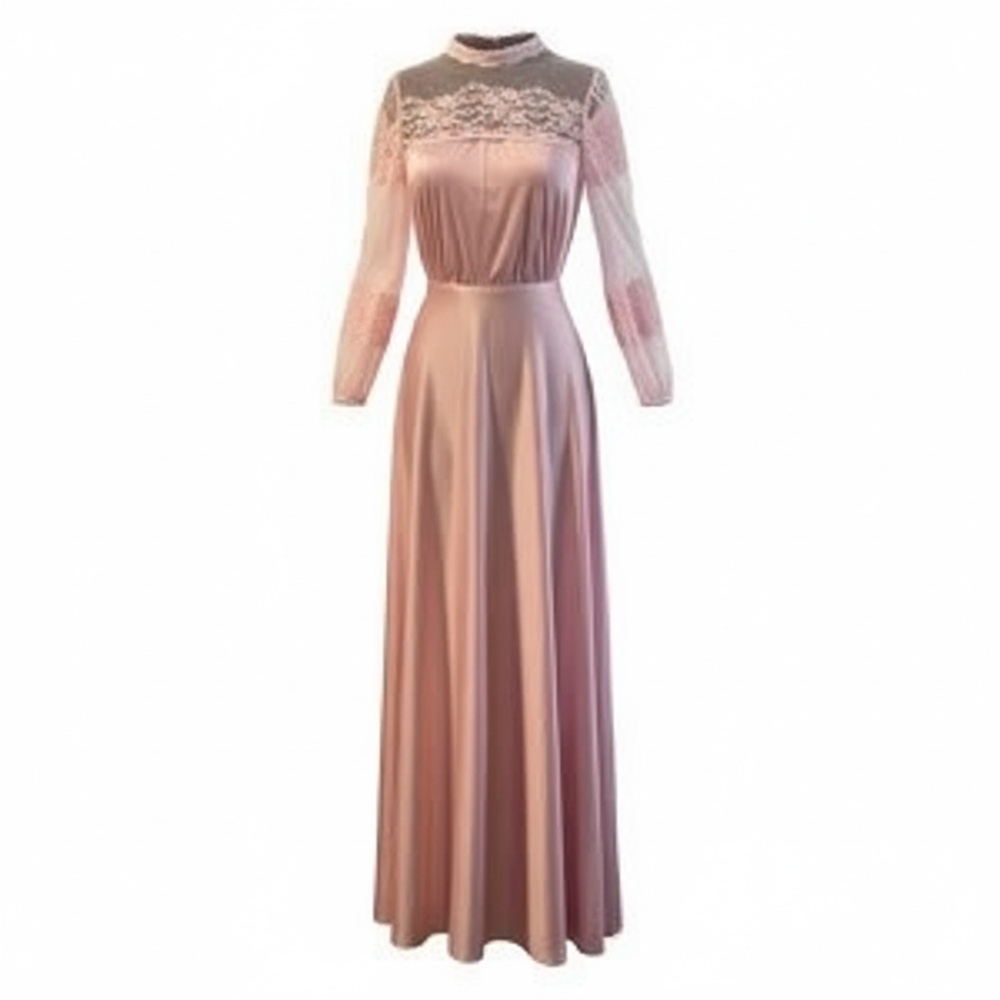 Vintage 70's Soft‎ Pink Romantic, Boho Maxi Dress, Union Made Size 4